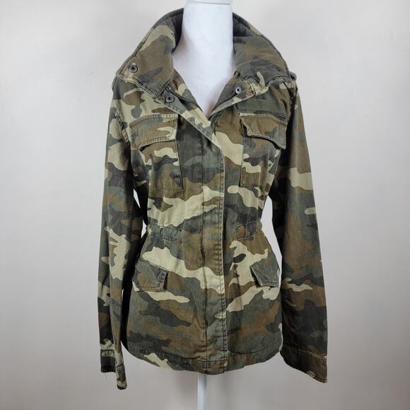Garage Jackets & Blazers - Garage Camo Jacket Womens M Green Pockets Full Zip Buttons Utility Gorpcore